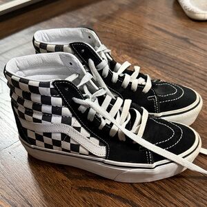 Vans Kids High-Top Checkered Sneakers in Black and White